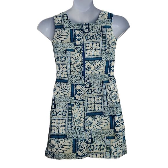 VINTAGE 90s Hawaiian print sleeveless mini shift dress S - Picture 3 of 8